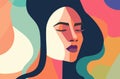 Abstract woman face collage in modern vector art design. Feminine abstraction poster in colorful pallette. Creative geometric