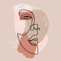 Abstract woman face. Continuous line art drawing. Vector modern poster in contemporary style. Minimalist outline