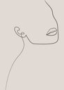 Abstract woman face portrait in minimalistic one line style. Female wall print. Body art poster. Modern model girl sketch template Royalty Free Stock Photo
