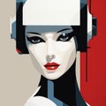 Abstract Woman With Headphones: A Retro-futuristic Cyberpunk Artwork