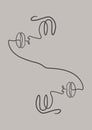 Abstract woman and man one line faces in minimalist style. Ethnic contour-drawing art poster. Hand-drawn endless line print