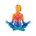 Abstract woman meditating from splash of watercolors. Lotus yoga pose Fitness Royalty Free Stock Photo