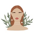 Abstract Woman in minimal style. Modern Fashion Female faceless portrait. Girl in green leaves