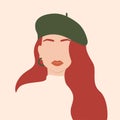 Abstract woman portrait. Stylish red haired young girl, minimalist contemporary poster, female face, vector fashion art