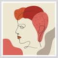 Abstract woman portrait. Vector trendy one line minimal illustration of girl face.