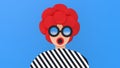 Abstract woman with red hair. Funny character with sunglasses 3d illustration