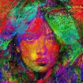 Abstract woman`s face with a contemplative expression. Digital art.