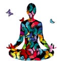 Abstract woman silhouette in yoga pose with butterflies Royalty Free Stock Photo