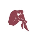 Abstract woman sitting pose on white background. Hand drawn burgundy silhouette. For home decoration, card, social media post, Royalty Free Stock Photo