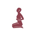 Abstract woman sitting pose on white background. Hand drawn burgundy silhouette. For home decoration, card, social media post, Royalty Free Stock Photo