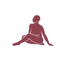 Abstract woman sitting pose on white background. Hand drawn burgundy silhouette. For home decoration, card, social media post, Royalty Free Stock Photo