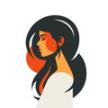Abstract woman with waving hair paint spot artistic fashion pop art portrait side view vector flat