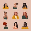 Abstract women silhouettes with vitiligo of different nationalities. Vector concept to support people living with