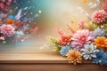 abstract wooden background with colorful flowers Royalty Free Stock Photo