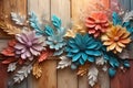 abstract wooden background with colorful flowers Royalty Free Stock Photo