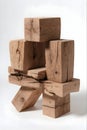 Abstract Wooden Blocks Balancing Structure on White Background Royalty Free Stock Photo