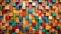 Abstract Wooden Cube Wall Composition, Colorful, Natural, Geometric , Design Royalty Free Stock Photo