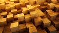 Abstract wooden 3d cubes, golden wood texture for background