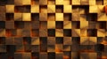 Abstract wooden 3d cubes, golden wood texture for background