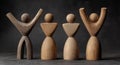 Abstract Wooden Figurines with Expressive Gestures on Dark Background Royalty Free Stock Photo