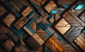 Abstract wooden glossy mosaic wall texture in grunge deco style with geometric shapes, wooden background for design, Royalty Free Stock Photo