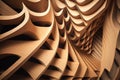 Abstract of wooden pattern, twisted shape, architecture facade details. Generation AI Royalty Free Stock Photo