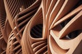 Abstract of wooden pattern, twisted shape, architecture facade details. Generation AI Royalty Free Stock Photo