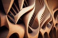 Abstract of wooden pattern, twisted shape, architecture facade details. Generation AI Royalty Free Stock Photo