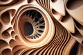 Abstract of wooden pattern, twisted shape, architecture facade details. Generation AI Royalty Free Stock Photo