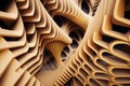 Abstract of wooden pattern, twisted shape, architecture facade details. Generation AI Royalty Free Stock Photo