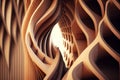 Abstract of wooden pattern, twisted shape, architecture facade details. Generation AI Royalty Free Stock Photo