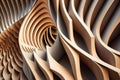 Abstract of wooden pattern, twisted shape, architecture facade details. Generation AI Royalty Free Stock Photo