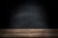 Abstract wooden table texture and chalk rubbed out on blackboard. Royalty Free Stock Photo