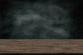 Abstract wooden table texture and chalk rubbed out on blackboard Royalty Free Stock Photo