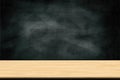 Abstract wooden table texture and chalk rubbed out on blackboard, for graphic add product, Education concept, Royalty Free Stock Photo