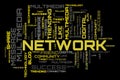 Yellow word collage on white background. Network word cloud concept illustration
