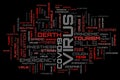 Word collage wallpaper. COVID-19 red word cloud on black background. Abstract word collage background Royalty Free Stock Photo