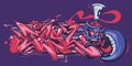Abstract Word Lets Graffiti Style Font Lettering And Cartoon Spray Can Vector Illustration Art