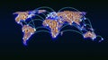 Abstract world map from digital binary code on a grid background, global Internet transactions Royalty Free Stock Photo