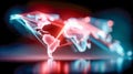 Abstract world map with glowing city lights and red-blue data streams, representing global connectivity, technology, and Royalty Free Stock Photo