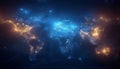 Abstract World Map with Glowing Lights and Nebula Royalty Free Stock Photo