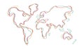 World map doodle color outline hand drawn art Royalty Free Stock Photo