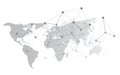 Abstract world map illustration with interconnected nodes and geometric wire frame, lines representing global telecommunication Royalty Free Stock Photo