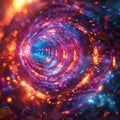 Abstract wormhole tunnel vortex colorful glowing lights space time travel concept
