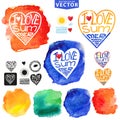 Abstract wtercolor Summer typography heart design