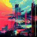 Abstract Y2k Databending Twist: A Digital Collage Of Glitch Art And Cyberpunk Realism
