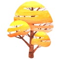 Abstract yellow autumn tree watercolor illustration Royalty Free Stock Photo