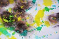 Abstract yellow blue dark blurred watercor waxy spots colorful hues, strokes of brush, backgrounnd Royalty Free Stock Photo