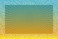 Abstract yellow blue radial background in mosaic frame of square. Bright summer vector illustration Royalty Free Stock Photo