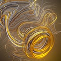 Interlacing abstract yellow colored curves. Computer generated geometric pattern. 3D rendering